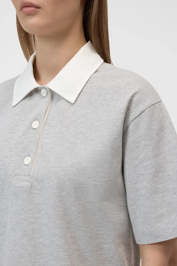 Closed Cropped Rugby Shirt - Light Grey Melange
