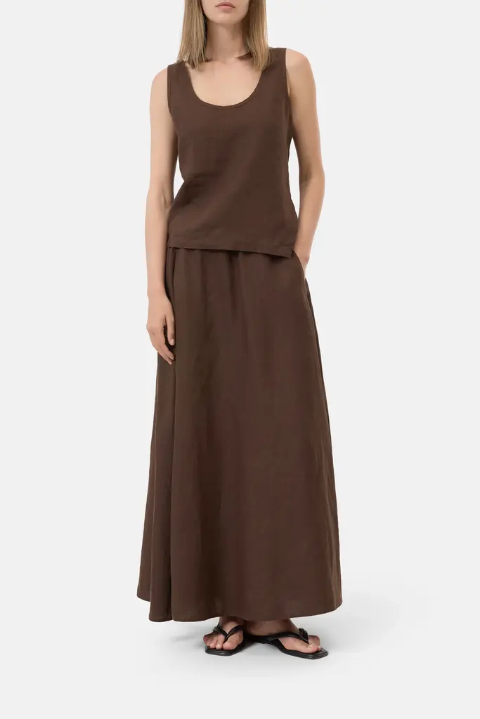 Closed Maxi Skirt - Brown Linen