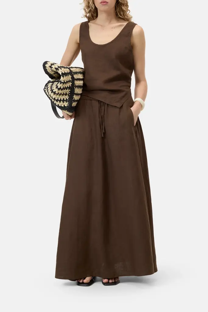 Closed Linnen Tank Top - Brown