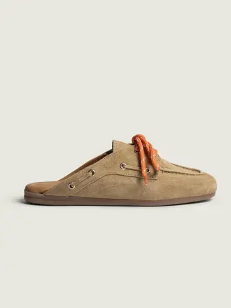 Posa Boat Loafer Mule Suede - Tan