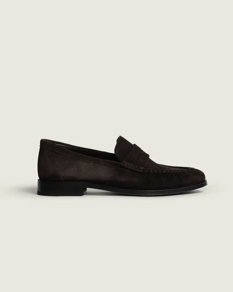 Posa Penny Loafer Wrinkle Suede - Dark Brown