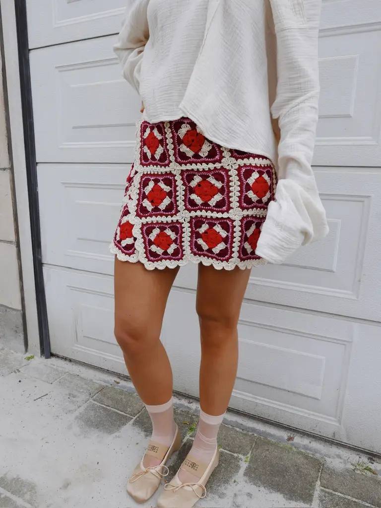 Meadow Palermo skirt - Ecru/ Red/ Pink