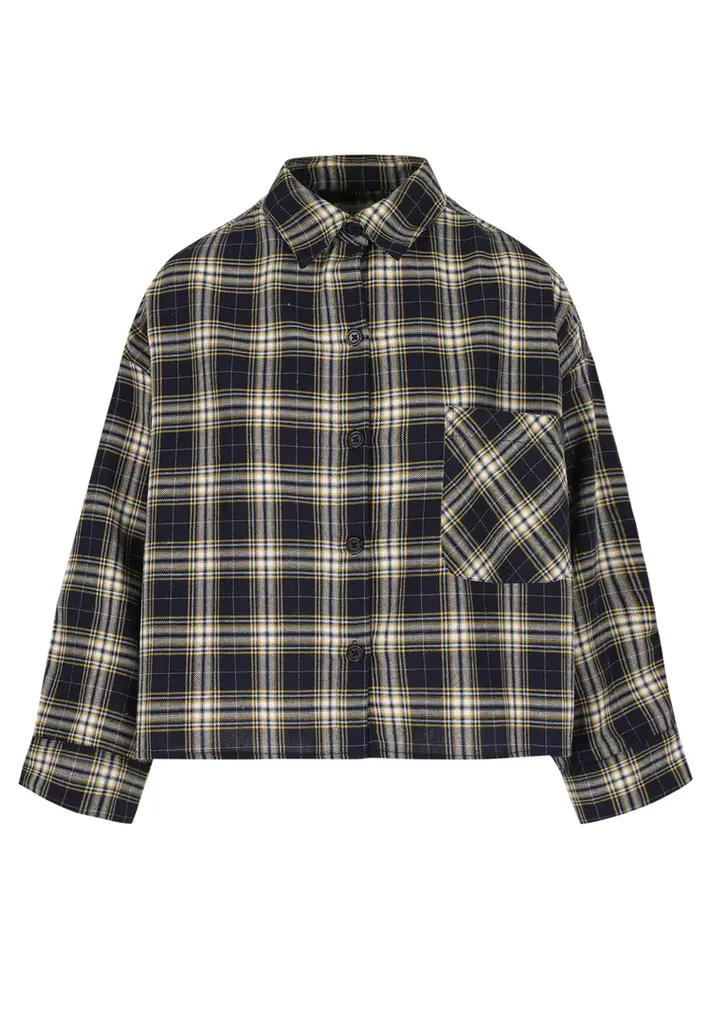 Rae Nikkie Cotton Shirt - Navy/Cream Check/Yellow