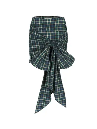 Rae Bobby Cotton Skirt - Check Blue/Teal