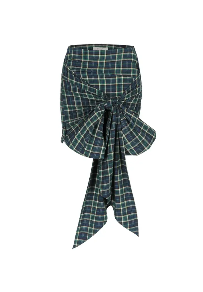 Rae Bobby Cotton Skirt - Check Blue/Teal
