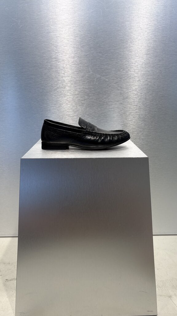 Posa Penny Loafer Wrinkle Leather Shiny - Black