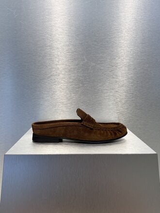 Posa Penny Loafer Wrinkle Mule Suede - Cognac
