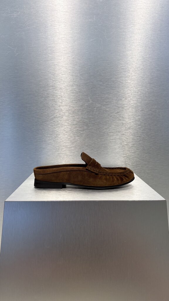 Posa Penny Loafer Wrinkle Mule Suede - Cognac