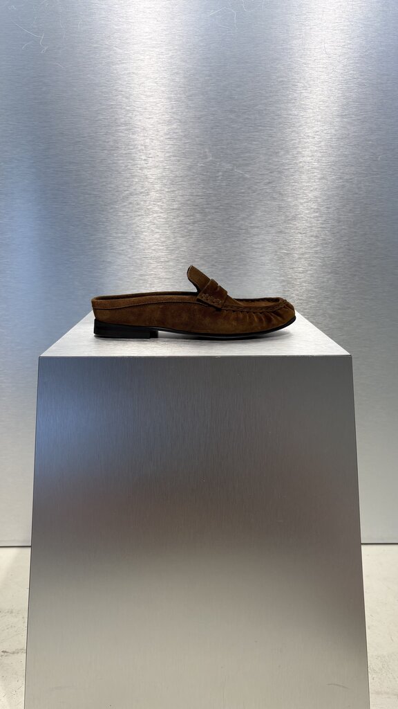 Posa Penny Loafer Wrinkle Mule Suede - Cognac