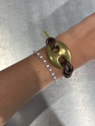 Gold Pignose Bracelet - Brown Cord