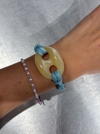 Pignose Bracelet - Ecru/Turquoise Cord