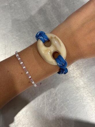 Pignose Bracelet - Ecru/Blue Cord