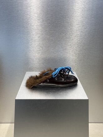 Posa Boat Loafer Mule Hairy Fur - Burgundy