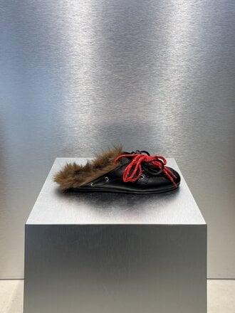 Posa Boat Loafer Mule Hairy Fur - Black