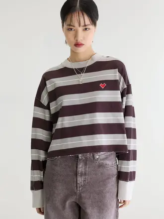 Bellerose Franto T-shirt - Stripe A brown/ grey