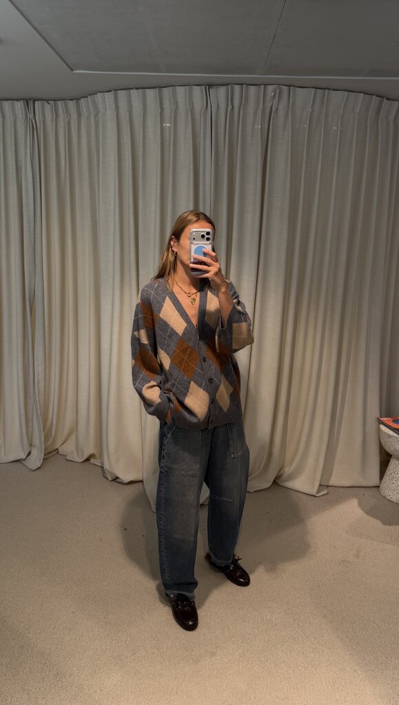 Rae Argyle Cardigan - Grey Check