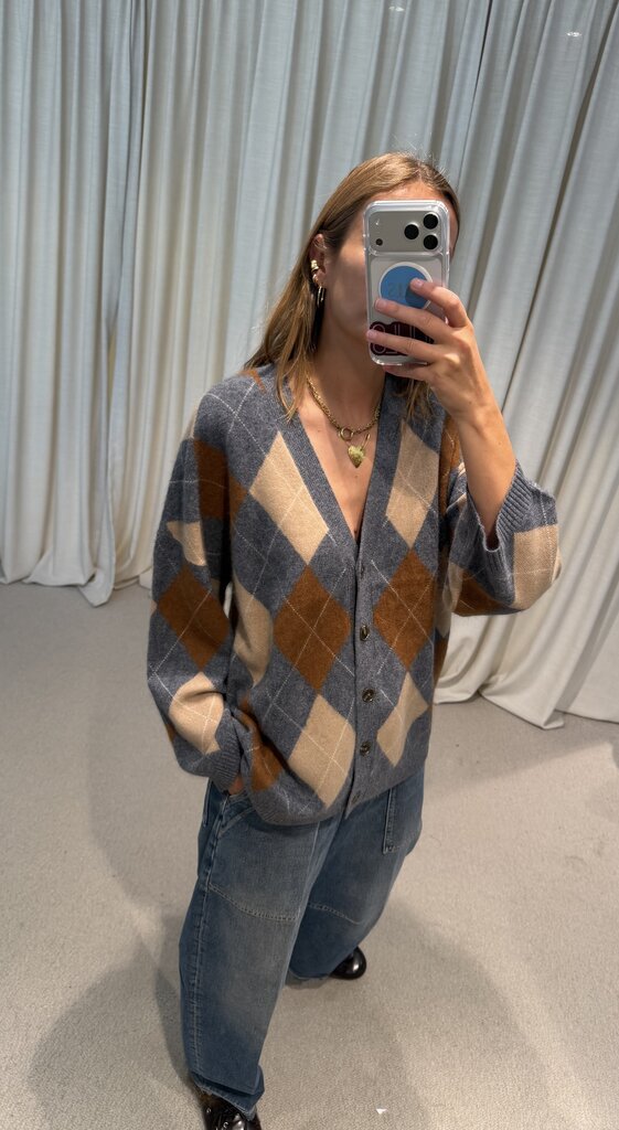 Rae Argyle Cardigan - Grey Check