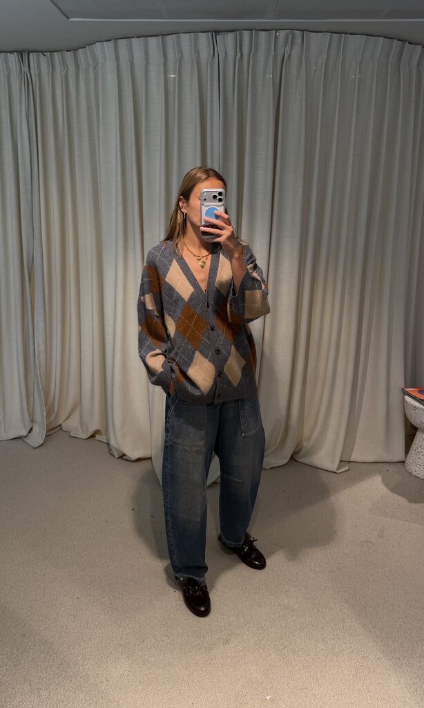 Rae Argyle Cardigan - Grey Check