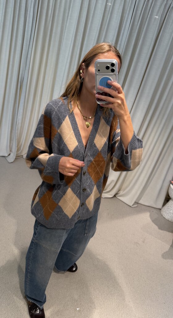 Rae Argyle Cardigan - Grey Check