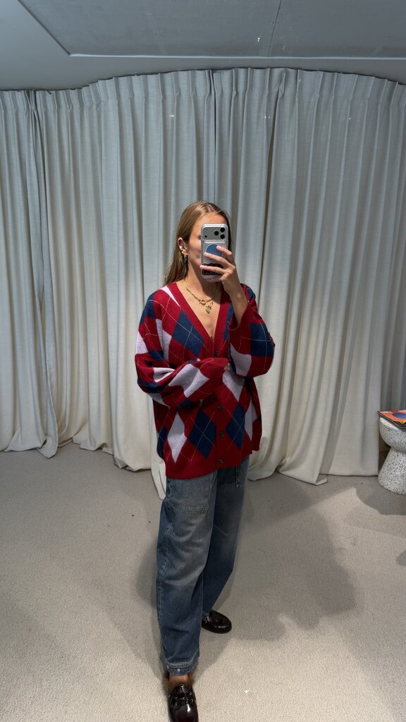Rae Argyle Cardigan - Red Check