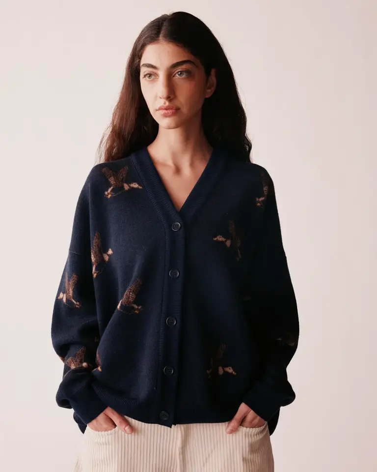 JOHNY Lia Cardigan - Navy With Ducks