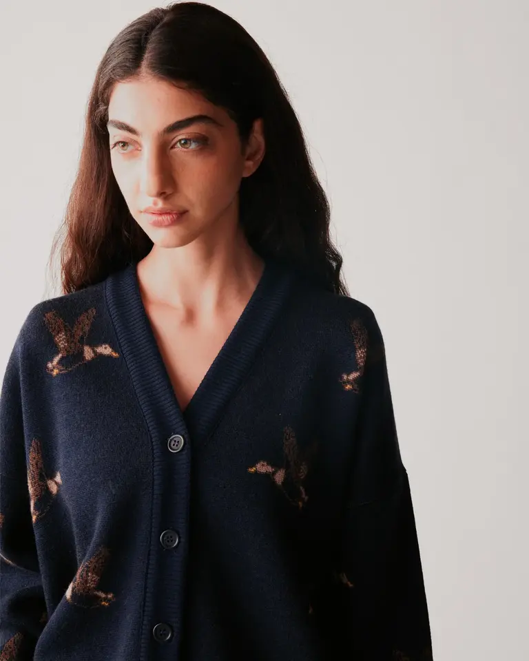 JOHNY Lia Cardigan - Navy With Ducks