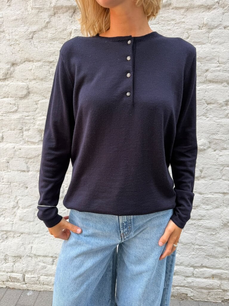 Anne-mi Pine Ls Blouse - Dark Navy