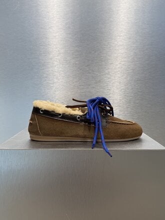 Posa Boat Loafer Suede + Leather FUR - Coffee/Dark Brown