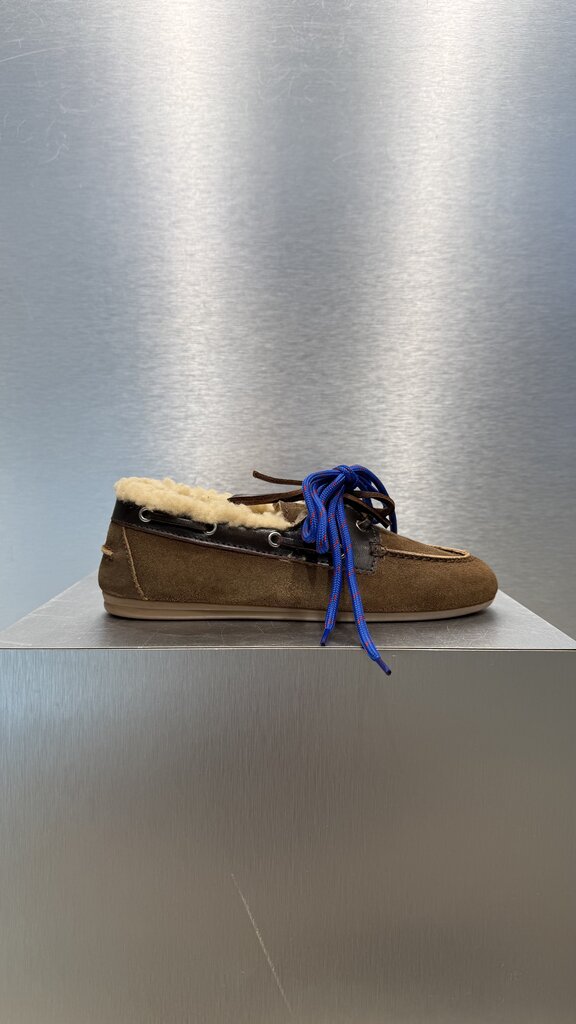 Posa Boat Loafer Suede + Leather FUR - Coffee/Dark Brown