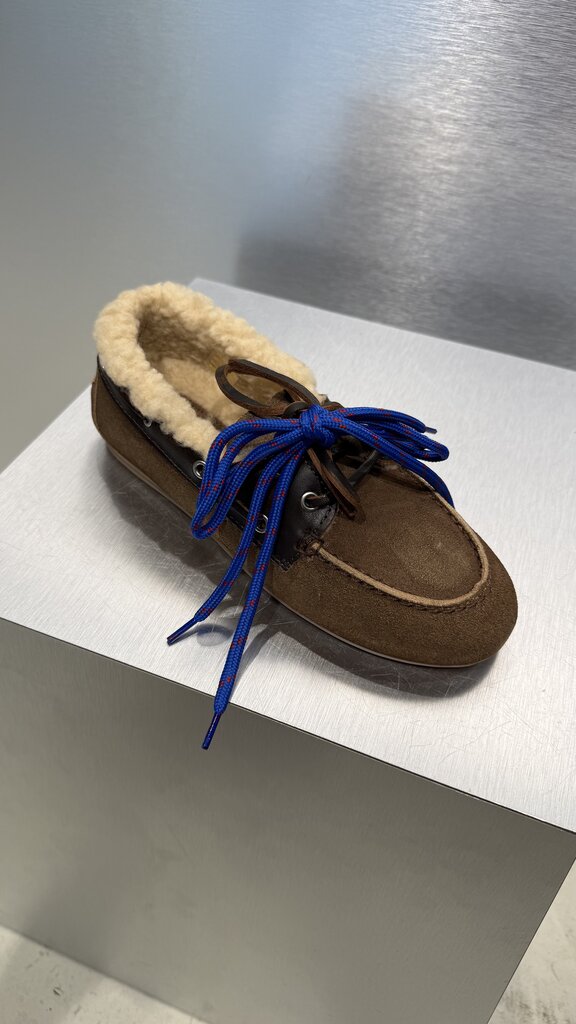 Posa Boat Loafer Suede + Leather FUR - Coffee/Dark Brown