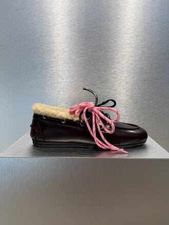 Posa Boat Loafer Box Leather FUR - Burgundy