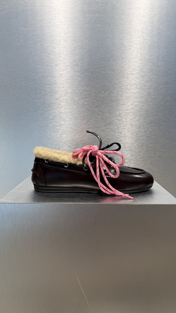 Posa Boat Loafer Box Leather FUR - Burgundy