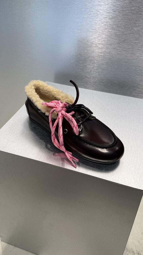 Posa Boat Loafer Box Leather FUR - Burgundy