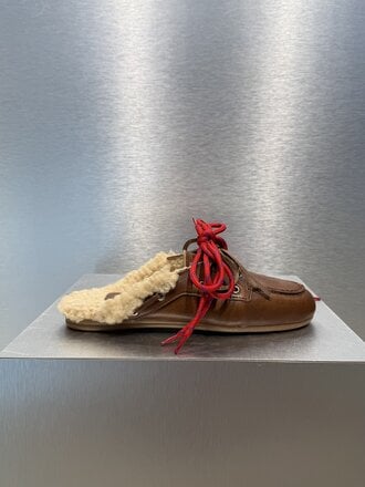 Posa Boat Loafer Mule Leather FUR - Brown