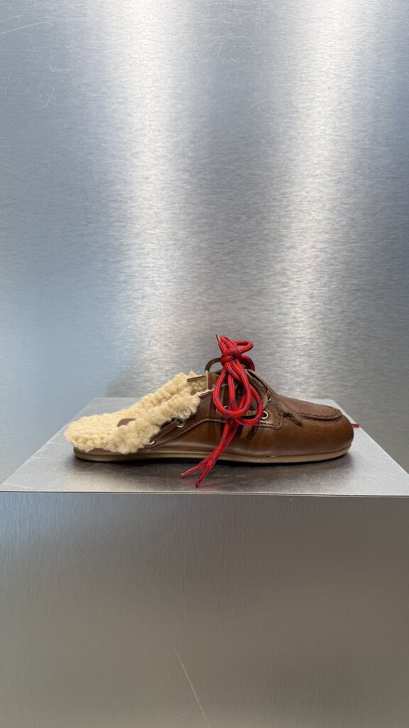 Posa Boat Loafer Mule Leather FUR - Brown
