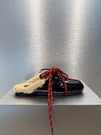 Posa Boat Loafer Mule Box Leather FUR - Black