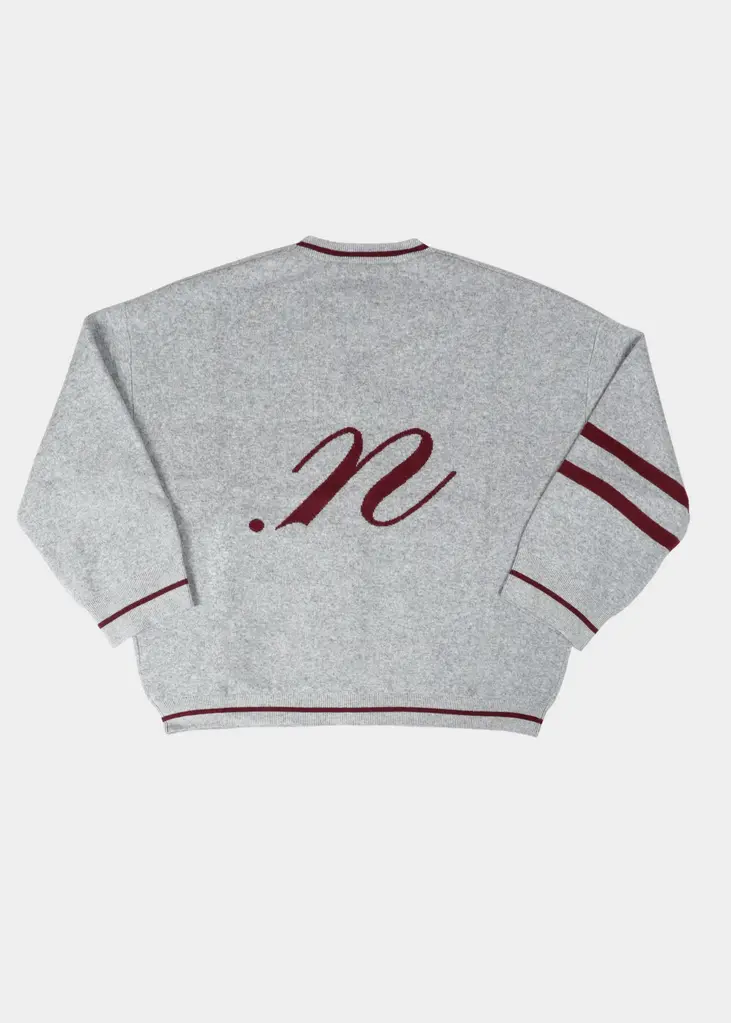 NOTED Benny Cardigan - Light Grey/Burgundy