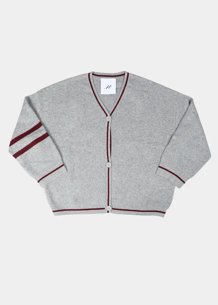 NOTED Benny Cardigan - Light Grey/Burgundy