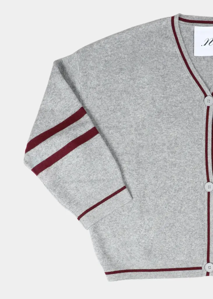 NOTED Benny Cardigan - Light Grey/Burgundy