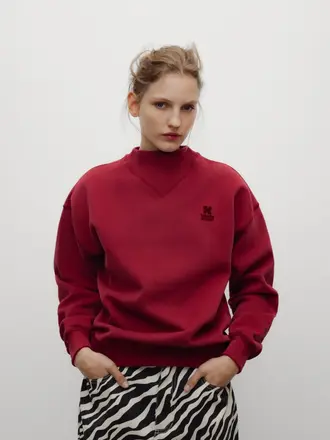 The New Society TNS Logo Rib Collar Sweatshirt - Rumba Red