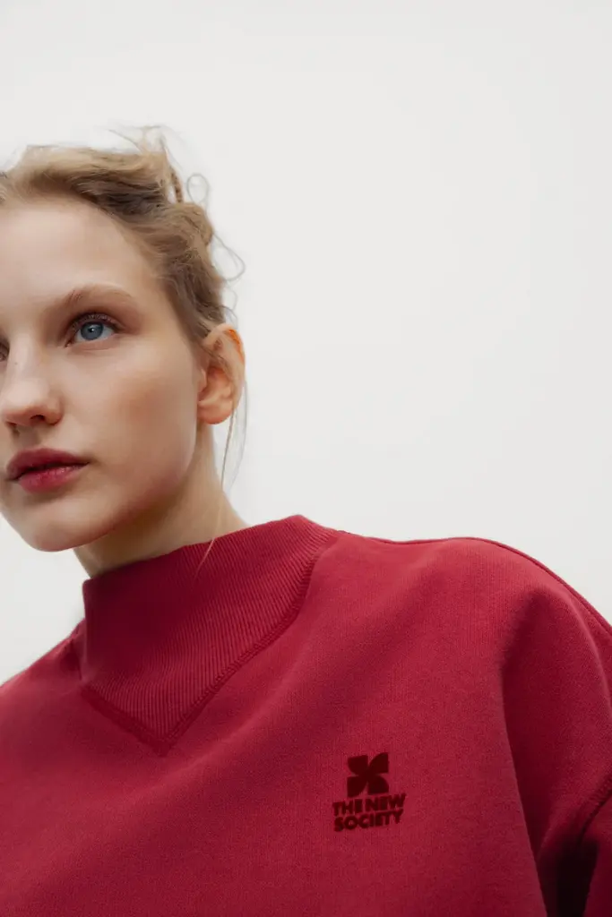 The New Society TNS Logo Rib Collar Sweatshirt - Rumba Red