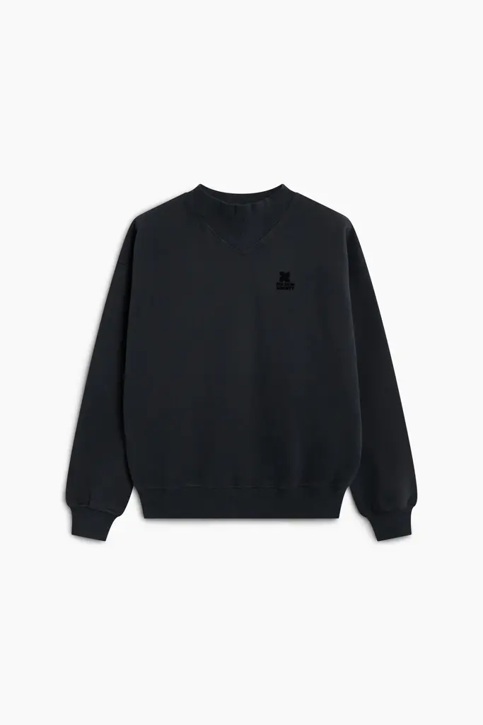 The New Society TNS Logo Rib Collar Sweatshirt - Dark Grey Melange