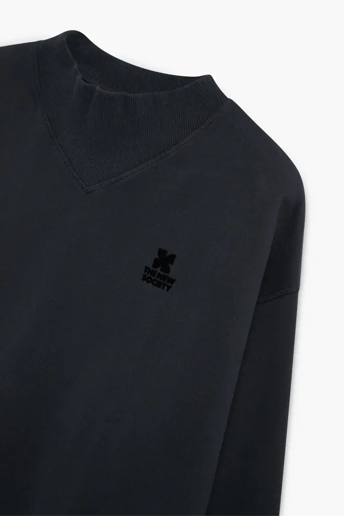 The New Society TNS Logo Rib Collar Sweatshirt - Dark Grey Melange