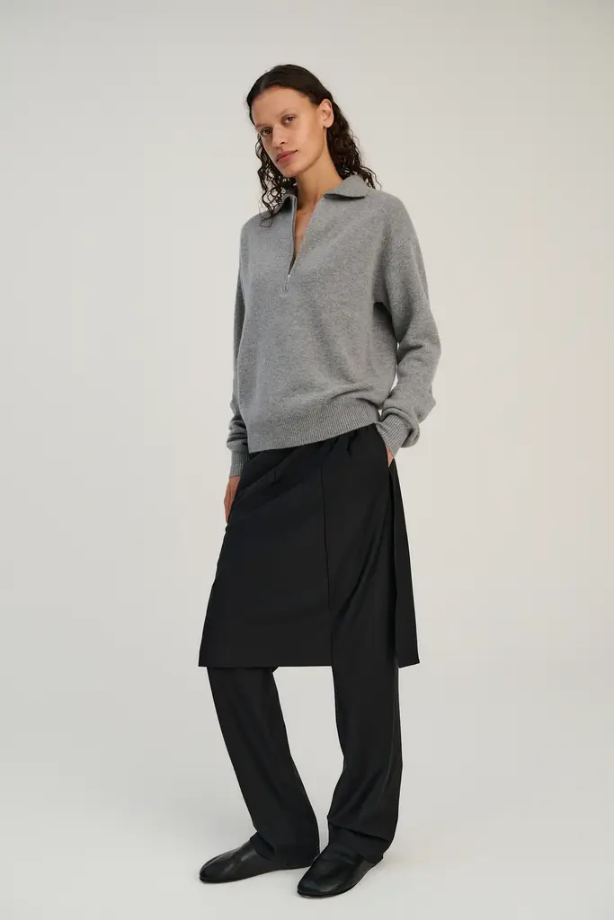 Rhea Knitted Zip Polo - Mid Grey