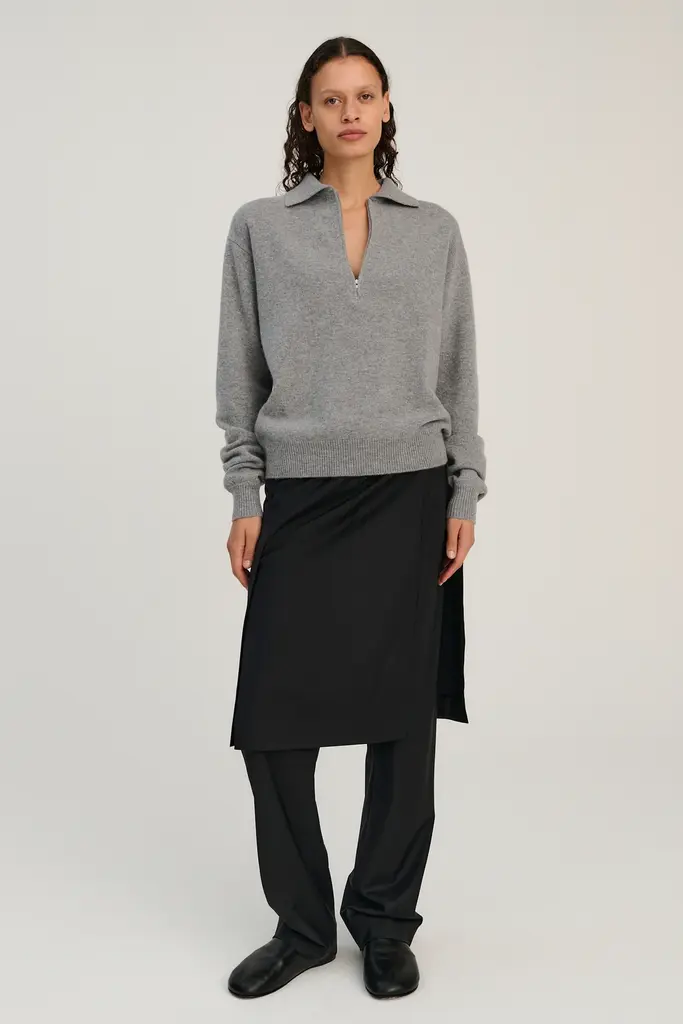Rhea Knitted Zip Polo - Mid Grey