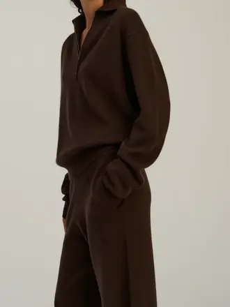 Rhea Knitted Zip Polo - Dark Brown