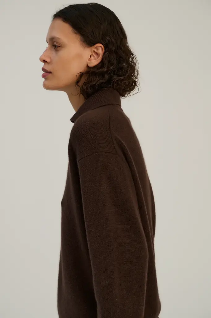 Rhea Knitted Zip Polo - Dark Brown