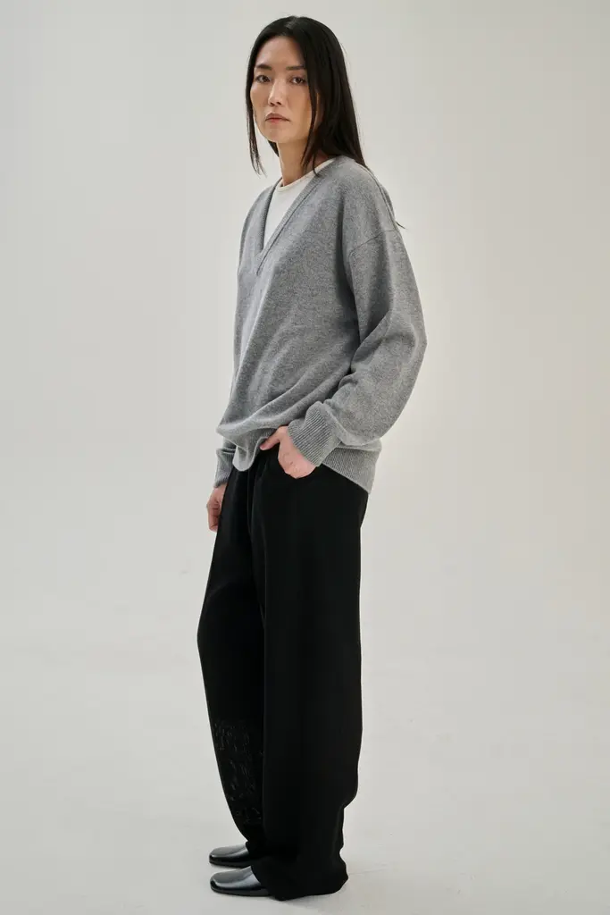 Rhea Knitted V-neck - Mid Grey
