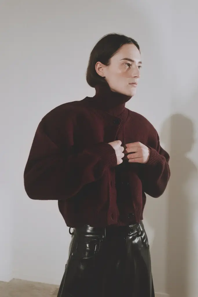 Rhune Lune Padded Shoulder Cardigan - Bordeaux