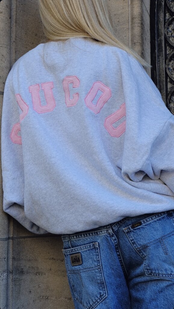 Cou Cou Collection Joseph Sweater - Light Grey/Pink Letters
